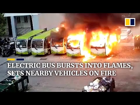 Electric bus bursts into flames, sets nearby vehicles on fire in China