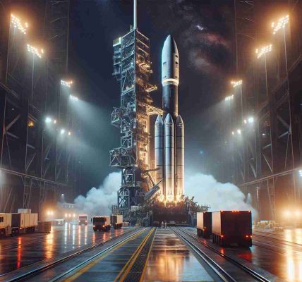 Generate a hyper-realistic, high-definition depiction of an Atlas V Rocket. This powerful machine is prepping to carry a hidden payload on its final mission dedicated towards national security. The scene is dynamic, capturing the intensity and anticipation of this major event. The spaceport facility should reflect the scale of the operations, while the massive rocket, gleaming under the artificial lights, dominates the scene.