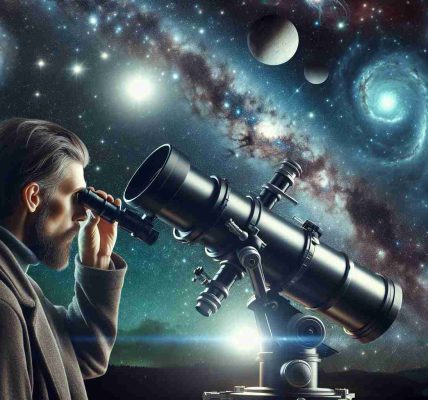 A realistic and high-definition depiction of an individual engrossed in the exploration and discovery of celestial mysteries. The individual is seen with a large telescope, scanning the boundless night sky that is speckled with stars, galaxies, and nebulae. The background is filled with astronomical objects providing the thrill of deep space exploration. Make the scene filled with awe and wonder, while maintaining a balance between the human element of curiosity and the vast, unexplored universe.