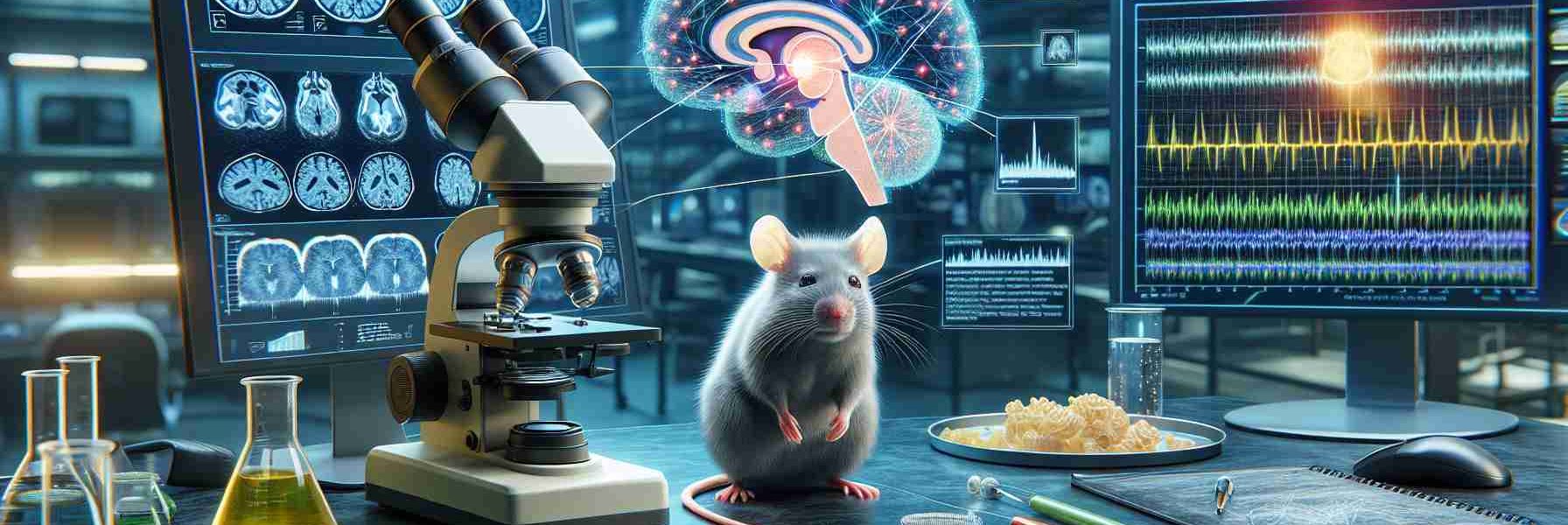 Realistic, high-definition depiction of a scientific breakthrough study which reveals interesting sleep-related brain signals in mice. The image should include visuals of a laboratory setting with various equipment used in neuroscience research such as microscopes, brain scans, and graphs indicating brain activity. In the center should be a mouse implying it's the subject of the study, while a diagrammatic representation of a mouse brain with highlighted areas signaling sleep activity might also be included.