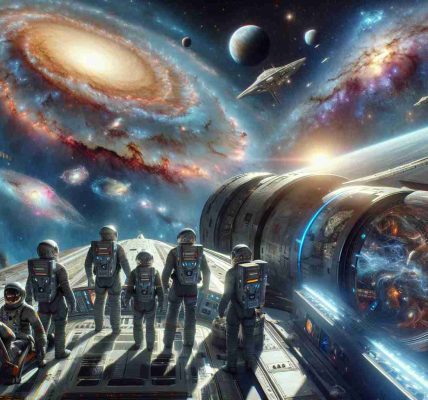 A hyper-realistic, high-definition image of the prodigious future of space exploration. This picture features a large spaceship design based on current and upcoming technology, travelling in the vastness of the cosmos. Within the deeper expanses of the universe, abundant galaxies, celestial bodies and nebulae are gleaming. Astronauts, including a Hispanic male, an Asian female, and a Middle-Eastern female, in state-of-the-art space suits are visible on the spacecraft, gaze focused on the boundless mysteries of the universe. Noticeable is optimism and grandeur that speaks volumes about human audacity and aspirations.