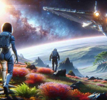 A realistic, high-definition image showcasing the theme of exploring beyond boundaries. The scene takes place on a grand scale with endless terrains. A Caucasian female astronaut clad in a modern spacesuit is stepping off an interstellar spaceship onto unchartered exoplanet terrain. The planet is unknown and has an ethereal glow, vivid flora, and a mesmerizing sky adorned with distant, unfamiliar star systems. The image radiates the emotion of ambition, curiosity, and the thirst for knowledge. On the distant horizon, a Black male astronaut is seen exploring and examining the flora. They are the epitome of bravery and spirit of exploration.