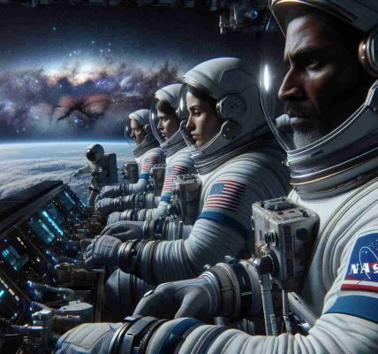 Create a high-definition, realistic image of a group of NASA astronauts in space. The astronauts are of diverse descent, including Hispanic, Black, and Caucasian genders. They're going about their tasks with professional precision, yet also showing concern due to certain safety issues. One can observe the general sense of unease on their faces as they work within the infinity of the universe that surrounds them. Their suits bear the NASA logo prominently, reflecting the remarkable contrast of human achievement amidst the vast cosmos. In the background, you can see the magnificent view of the galaxy.