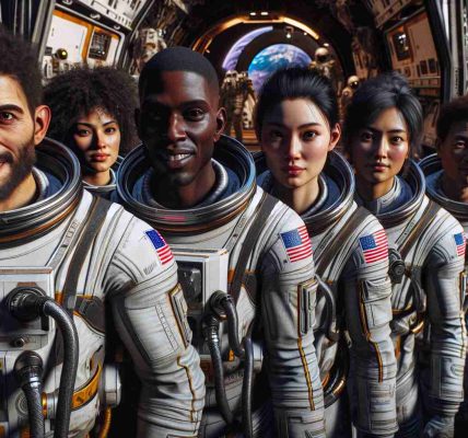 High-definition realistic image showcasing a brave crew preparing for a mission beyond Earth's atmosphere. The crew is composed of individuals from various descents including a Hispanic woman, a Black man, a Middle-Eastern woman, a South Asian man, and a White woman. They are dressed in space suits, standing against the backdrop of a spacecraft. Their expressions display a mix of excitement, determination, and courage, showcasing their readiness to venture into new frontiers, embodying the spirit of human exploration.