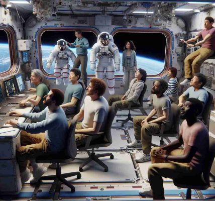 A realistic, high-definition image of a multi-ethnic group of astronauts experiencing an unexpected extended stay at the International Space Station. The scene should capture the varied emotions and reactions that such a situation might evoke - a sense of camaraderie, resilience, and adaptability. The astronauts should be engaged in a variety of activities that reflect their unexpected extended stay, such as using scientific equipment, interacting with each other, exercising, and looking at the Earth from a window.