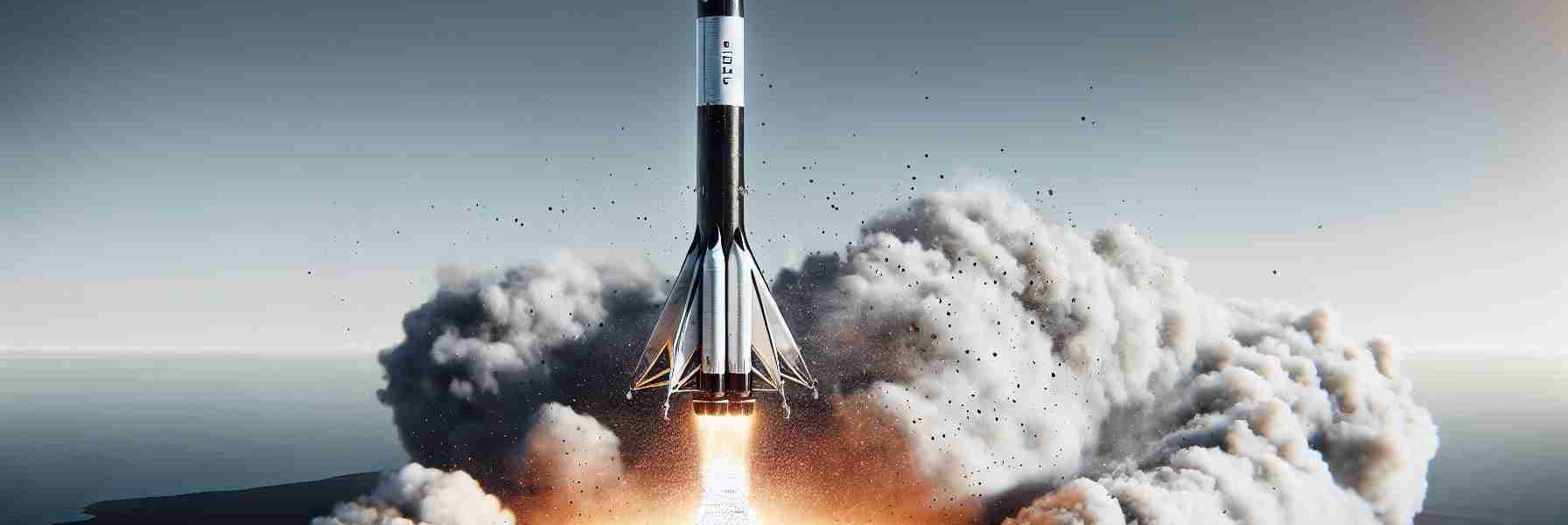 A detailed, high-definition illustration displaying a pivotal moment in space exploration: a pioneering company's large, white and black rocket re-orienting itself for a vertical landing, against the backdrop of a clear sky. Particles of flame and smoke can be seen at the rocket's base, as its engines work in reverse to slow its descent. Emphasize futurism and technological innovation, with the setting perhaps on a remote, purpose-built landing pad devoid of human presence, signifying a new age of unmanned space travel.