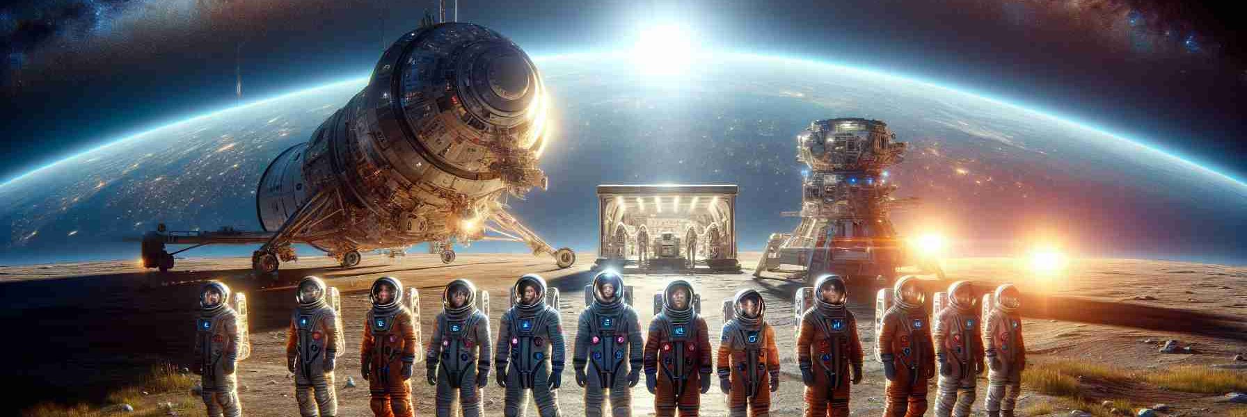 Realistic high-definition image of the fictitious trailblazers of a remarkable space exploration in the unnamed organization's Historic Polaris Dawn Expedition. This includes astronauts of various genders and descents in their spacesuits, standing solemnly before a technologically advanced spacecraft, with the vibrant hues of the earth's atmosphere as a backdrop.