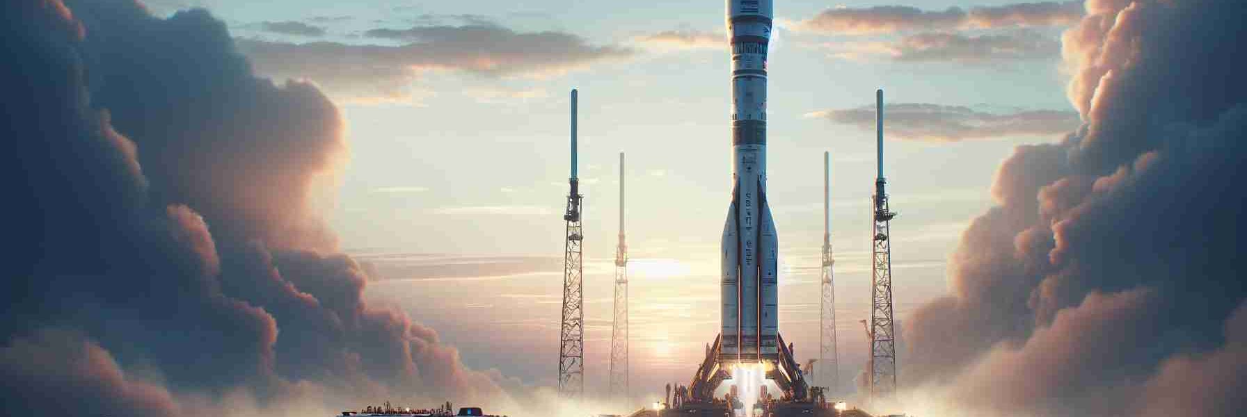 Create a realistic HD image representing the concept of a private space corporation's mission, labelled as the '9th Crew', preparing to launch astronauts to an international space station. The scene should include a powerful rocket positioned vertically on a launch pad, the sky tinged with the early light of dawn. Support teams are bustling around the base of the rocket, seen from a safe distance. Visible insignias or logos should be fictional.