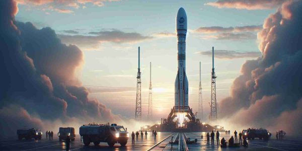 Create a realistic HD image representing the concept of a private space corporation's mission, labelled as the '9th Crew', preparing to launch astronauts to an international space station. The scene should include a powerful rocket positioned vertically on a launch pad, the sky tinged with the early light of dawn. Support teams are bustling around the base of the rocket, seen from a safe distance. Visible insignias or logos should be fictional.