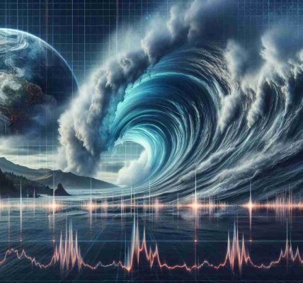 An HD image reflecting the impacts of climate change, showcasing an unparalleled tsunami wave cresting in the ocean against a sullen sky. Picture this: the ocean water is roused with a furious strength, thrusting high into the sky and threatening the calm coastline seen in the distance. Alongside, illustrate global seismic vibrations indicated by jagged lines splitting the earth, signifying powerful underlying tectonic movement.