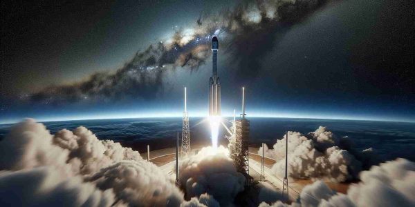 Generate a realistic, high-definition image depicting a pioneering event in space tourism. Show the launch of a spacecraft called 'Polaris Dawn'. The spacecraft rises into the sky from its launch pad, leaving behind a trail of white clouds and smoke. The sky above is an awe-inspiring mixture of blues and whites - the boundary of Earth and space. There are watchers in the far-off distance, their faces lit up by the spectacle. Ensure the focus is on the spacecraft, capturing the ambition and progress of space-travel technology.