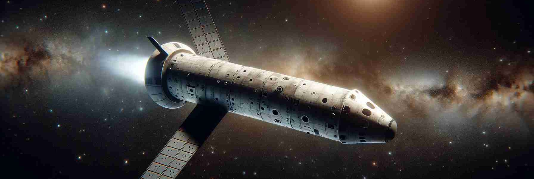 Generate a realistic, high-definition image of a space vehicle resembling the Boeing's Starliner. The spacecraft can be captured against the backdrop of space, returning from a successful test mission with signs of minor challenges it overcame, like slight scorch marks due to reentry or minor dings and scratches on the surface.