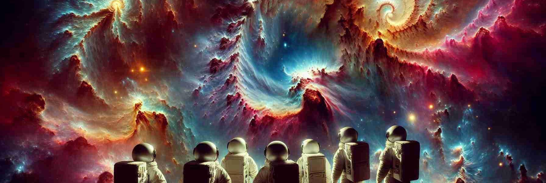 High definition, realistic image of an unexplainable phenomenon in space that puzzles a group of astronauts. Showcase a stunning scene of colorful nebulae, spiraling galaxies, or other hauntingly beautiful space phenomena, suggested by their elaborate, dynamic patterns and intricate formations. The astronauts, suited in their spacewear, observe the perplexity in awe from the interior of their spacecraft.