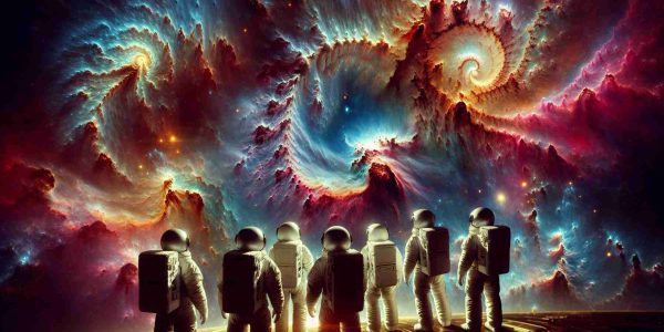 High definition, realistic image of an unexplainable phenomenon in space that puzzles a group of astronauts. Showcase a stunning scene of colorful nebulae, spiraling galaxies, or other hauntingly beautiful space phenomena, suggested by their elaborate, dynamic patterns and intricate formations. The astronauts, suited in their spacewear, observe the perplexity in awe from the interior of their spacecraft.