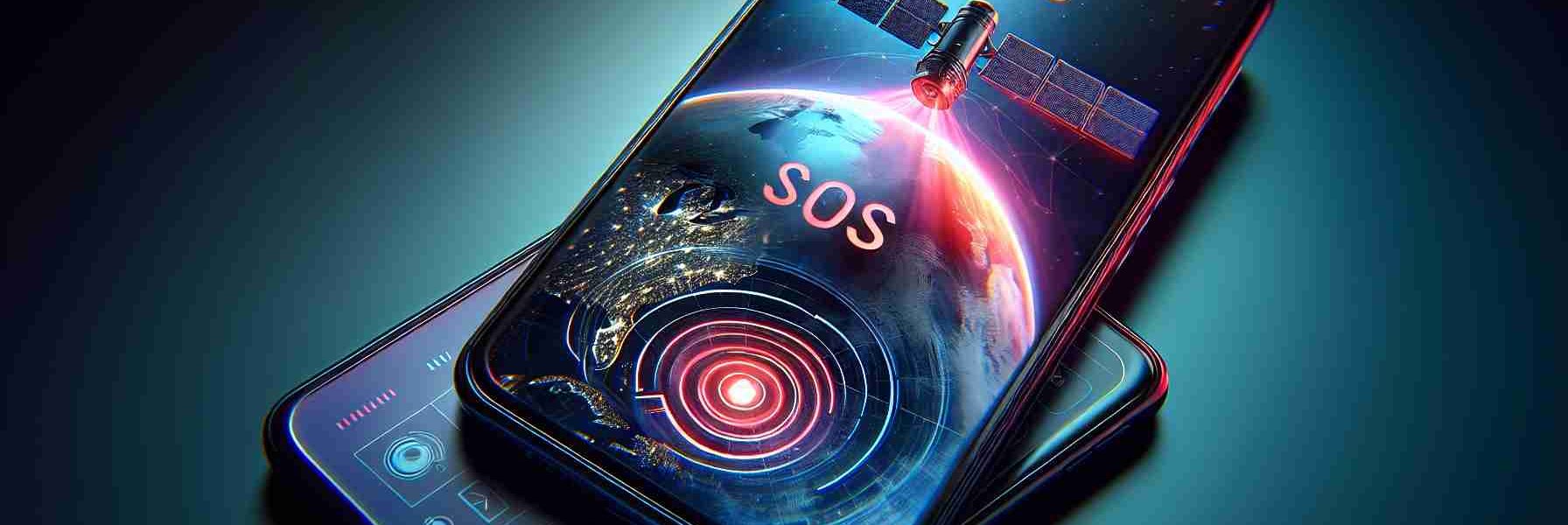 A highly realistic and detailed image showcasing the newest advancement in smartphone technology. Pictured is a generic, cutting-edge device, not specific to any brand. Its standout attribute is the Satellite SOS feature. This unique capability is graphically represented by an icon on the smartphone's crisp, vibrant screen. The icon could be a satellite circling the globe while beneath, an SOS signal flashes. The atmosphere reflects the excitement and progression of modern technology, hinting at the limitless possibilities that this new feature might unlock.