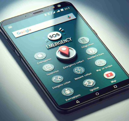 Generate a realistic, high-definition image that visually represents the Emergency SOS feature on Android devices. The image should ideally show an Android smartphone with its screen displaying a detailed interface of the Emergency SOS function. We see the necessary buttons and indicators on the screen, such as an emergency contact icon, SOS signal, map location and instruction texts. Shadows, reflections and lighting of the phone and screen should be rendered realistically. The background is simple but elegant, ensuring the focus remains on the phone and its features.