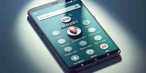 Generate a realistic, high-definition image that visually represents the Emergency SOS feature on Android devices. The image should ideally show an Android smartphone with its screen displaying a detailed interface of the Emergency SOS function. We see the necessary buttons and indicators on the screen, such as an emergency contact icon, SOS signal, map location and instruction texts. Shadows, reflections and lighting of the phone and screen should be rendered realistically. The background is simple but elegant, ensuring the focus remains on the phone and its features.