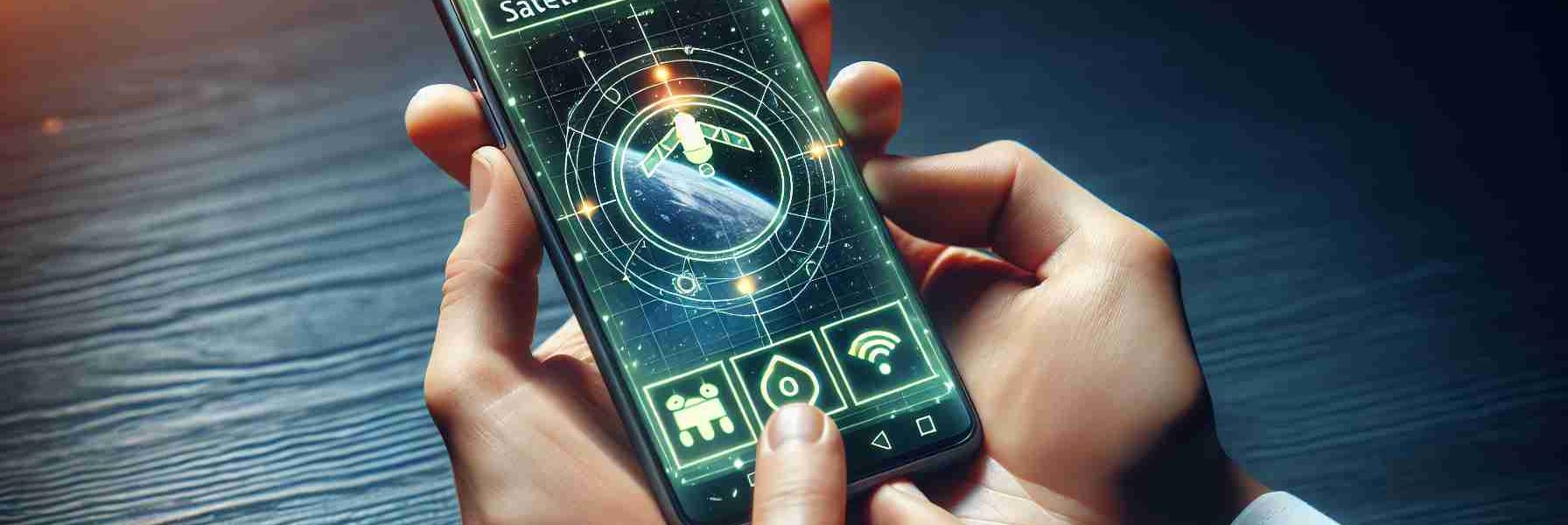 High-definition image demonstrating a new feature of android smartphones. This feature is designed to facilitate emergency communications through satellite SOS connectivity. Two hands are holding an android device, with the screen turned on, showing an icon suggestive of satellite connectivity on the touchscreen. The interface layout shows noticeable SOS buttons that one can press during emergencies.