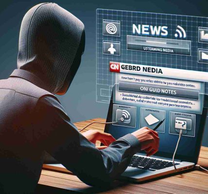 High-definition realistic image of an anonymous person using a generic news platform on a laptop. The person is a cord-cutter, indicating they do not subscribe to traditional pay-TV services. Illustrated guide notes should include tips for utilizing streaming media to access online news content.