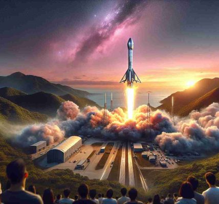 Create a realistic HD representation of Hong Kong's groundbreaking AI satellite launch. Depict the satellite, streamlined and futuristic, being launched into the sky. Show the immense burst of fire from the rocket, driving the satellite off its pad. The launch pad lies amidst lush hills, under a sky filled with the pinks and blues of a setting sun. People, a diverse group of Asian, Caucasian and Hispanic engineers, are seen in the foreground, watching the spectacle with a mix of anticipation and accomplishment.