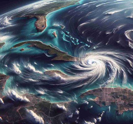 Generate a high definition, realistic representation of the path of Hurricane Oscar. The focus should be on its increased intensity as it passes over the island nation of Cuba. Geographical features such as terrain, buildings, and vegetation should be visible. Weather elements such as swirling storm clouds, intense rain, and wind effects should be highlighted to showcase the power of the storm.