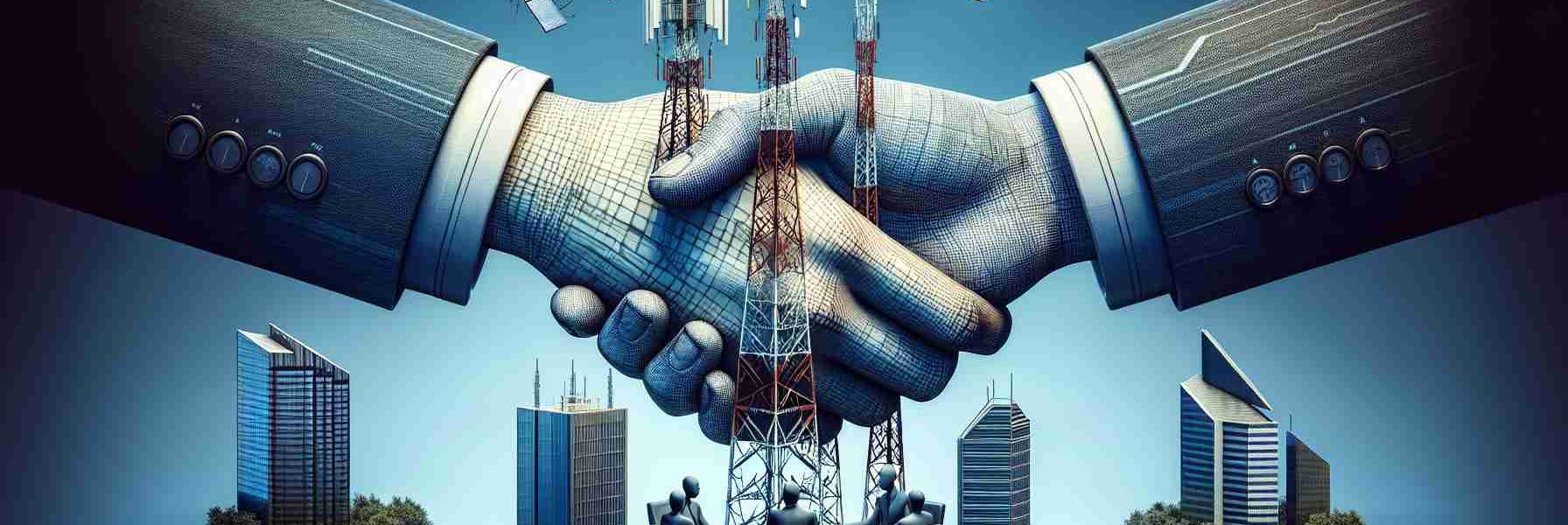 Realistic high-definition image depicting a conceptual representation of large telecommunications companies uniting for fair satellite regulations. The image could portray symbolic elements such as telecom towers or satellites, signifying the technological aspects, and something representing unity or agreement, like handshakes or roundtable discussions.