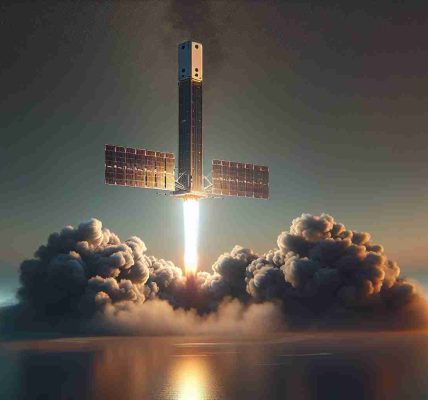 A realistic high-definition image of a generic satellite during its launch against the backdrop of the sky. The satellite is of state-of-the-art technology, featuring a sleek, aerodynamic design. As it embarks on its journey towards the outer space, it leaves behind a long trail of smoke and fire, something that is characteristic of rocket liftoffs. The sky, in a contrasting calm, exhibits gradients of colors shifting from a darker shade at the top which symbolizes outer space, to a lighter one near the horizon. It's a scene filled with anticipation and awe, signaling a step forward in the domain of space exploration.