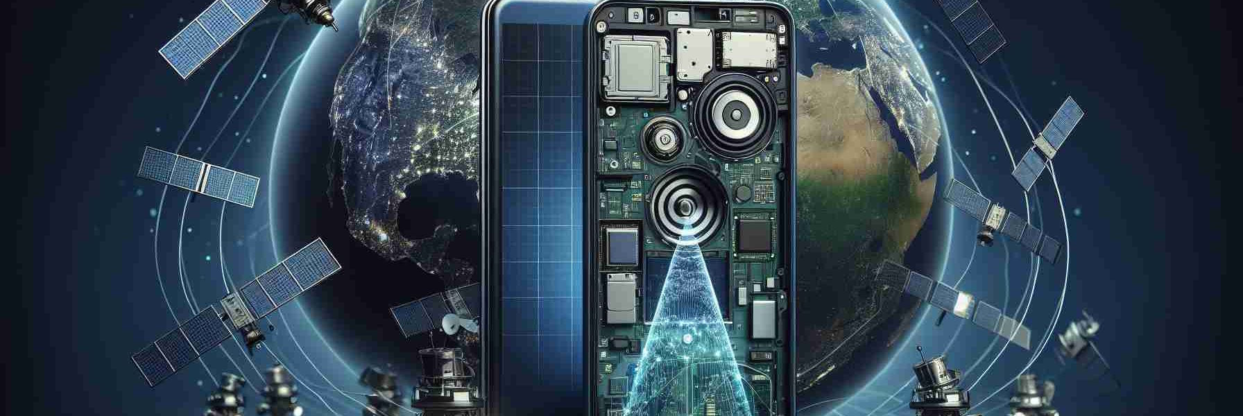 An HD, realistic illustration showcasing the revolution in communication. Display a modern smartphone with visible intricate internal parts; among them, emphasize on the satellite technology component. Project digital signals emanating from the smartphone, highlighting the smartphone's connectivity potential. Include a background that represents the globe with various satellites orbiting it, emphasizing the ubiquity and importance of satellite technology in modern telecommunications.