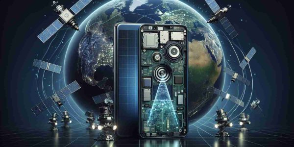 An HD, realistic illustration showcasing the revolution in communication. Display a modern smartphone with visible intricate internal parts; among them, emphasize on the satellite technology component. Project digital signals emanating from the smartphone, highlighting the smartphone's connectivity potential. Include a background that represents the globe with various satellites orbiting it, emphasizing the ubiquity and importance of satellite technology in modern telecommunications.