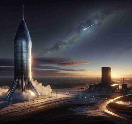 A photorealistic, high-definition image showcasing a historic milestone. The scene represents a cutting-edge space exploration company reaching a pivotal achievement with their Starship launch. Our vision can span an expansive landscape view, bathed in the light of the setting sun. In the foreground, a gigantic, gleaming metallic spaceship, aptly named 'Starship', stands, the magnitude of its scale mimicking awe-inspirational monuments. A plume of smoke rises from its base, indicating the commencement of its voyage. Skies tinted in melanges of twilight hues form the backdrop, with distant stars starting to peek, highlighting the voyage's destination.