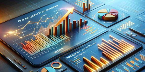 Create a photorealistic, high-definition image depicting the highlights of a third quarter financial performance review. The image should include elements such as bar graphs showing growth, a pie chart analyzing different revenue streams, and perhaps a positive arrow sign indicating an upward trend. Also, the color scheme should be crisp, professional and relevant to financial contexts.