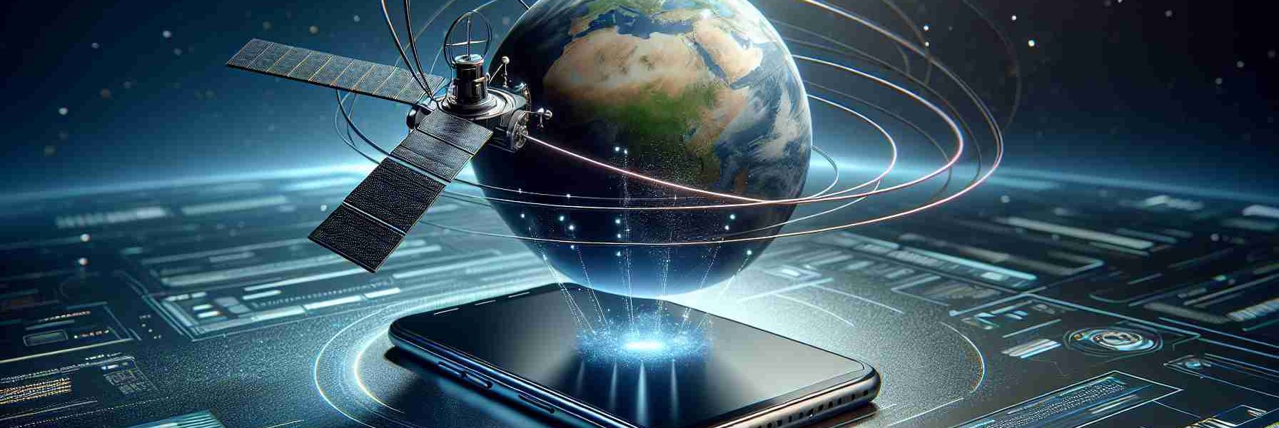 A high-definition, realistic image showcasing the concept of 'Revolutionizing Communication'. In the scene, a generic smartphone, not branded, with notable satellite messaging capability is displayed. The phone is sleek and elegant and there's a symbolic representation of the phone connecting to a satellite in the outer space, indicating an advanced communication technology. The background is futuristic and digital, encapsulating the essence of modern communication tools.