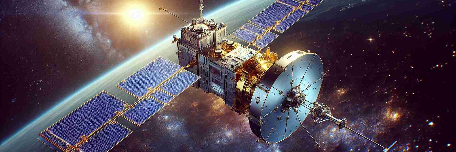 Create a realistic, high-definition image of a general communication satellite in space. This satellite is designated with the code IS-33e. The design should encompass the typical elements of a satellite, including solar panels, antennas and a main body, floating against a backdrop of deep space.