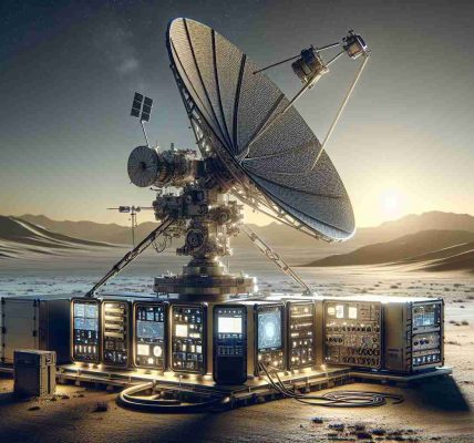 Create a realistic high-definition image showcasing an advanced satellite communication system in a remote location. The image should highlight innovative technology with various components such as a satellite dish capable of connecting to satellites in space, hardware for signal processing, and devices facilitating user interaction. Display a sparse, distant backdrop to emphasize remoteness. The equipment should come across as cutting-edge, demonstrating the seamless connectivity despite the challenges of the remote environment.