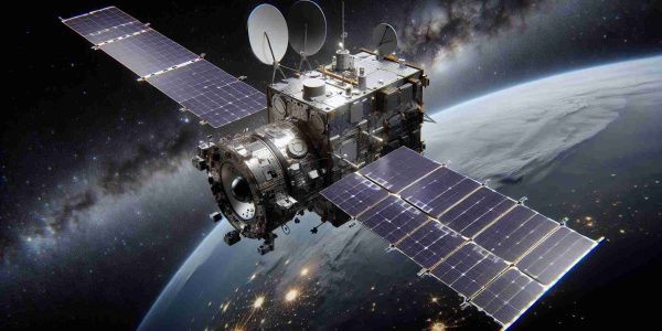 A highly detailed and realistic 3D rendering of a groundbreaking satellite ready for space research. The satellite is defined by next-generation features such as advanced solar panels, cutting-edge communication systems, precision instruments, and robust construction materials. It is presented in a space setting, where the backdrop includes the inky void, scattered stars, and the ethereal glow of distant celestial bodies. Show the satellite in orbit, with Earth visible in the background, providing a sense of scale and location for the mission.