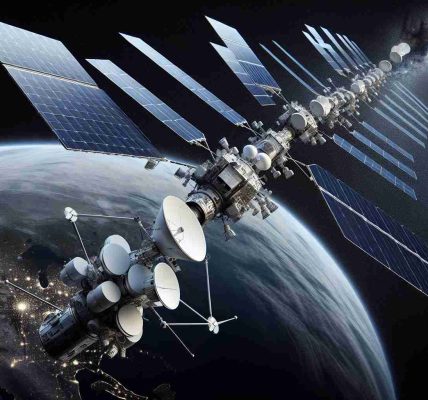 Detailed and realistic high-definition image of a space-based multi-satellite internet connectivity system, akin to Starlink. Visualize a network of intricately designed satellites, each outfitted with advanced technology, orbiting the Earth. The features of these satellites may include large solar arrays, white streamlined bodies, and an array of antennas. They should be dispersed in a pattern optimized for wide coverage and strong signal strength, enhancing their overall performance. Above, the abyss of the cosmos unfolds with countless stars twinkling in the distance, setting a contrast against the high-tech satellites.