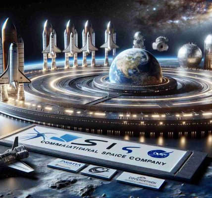 A high definition, realistic image depicts the concept of a commercial space company partnering with a national space agency for future space explorations. The scene includes an artist's impression of futuristic spacecrafts in space, adorned with unlabeled corporate and government logos. Part of the scene also includes a model of the earth from the outer space perspective with an array of stars in the distant universe.