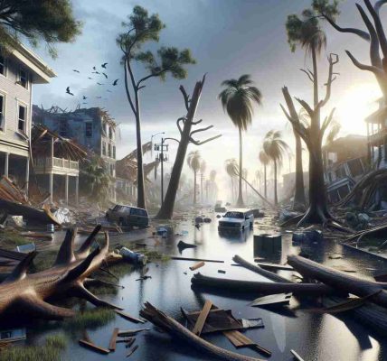 Create a realistic, high-definition image that illustrates the destructive aftermath of a major hurricane named Milton in the state of Florida. The scene should encompass uprooted trees, damaged buildings, flooded streets, and scattered debris, showcasing how nature can drastically alter man-made environments.