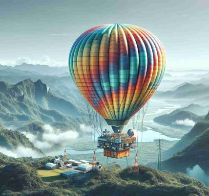 Generate a high-definition, photorealistic image of Taiwan's high-altitude balloons, featuring explicit details like the balloon's vibrant colors, sturdy ropes, and the high-altitude clouds around it. Showcase the exciting innovation by highlighting the technological facets of the balloon - such as its GPS equipment and other monitoring devices. The setting should encapsulate the natural beauty of Taiwan, with an expansive view of its lush mountains and rivers in the backdrop.