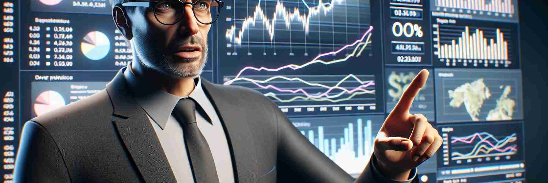 A photorealistic HD image of a prominent tech entrepreneur expressing concern over the issues of government overspending and national debt. He is pointing to a multitude of charts and graphs on a digital screen behind him, vividly illustrating the economic situation. He's middle-aged with short-cropped hair and glasses, sporting a business-casual outfit.