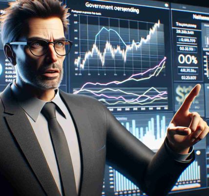 A photorealistic HD image of a prominent tech entrepreneur expressing concern over the issues of government overspending and national debt. He is pointing to a multitude of charts and graphs on a digital screen behind him, vividly illustrating the economic situation. He's middle-aged with short-cropped hair and glasses, sporting a business-casual outfit.