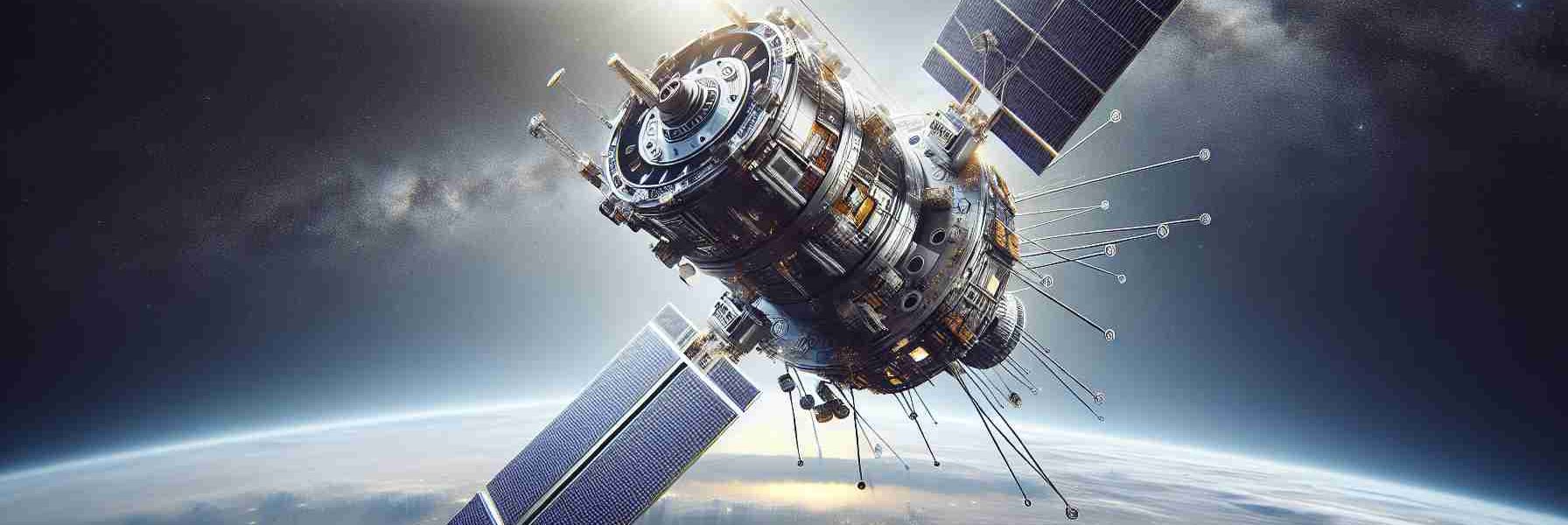 Imagine a futuristic scene with high-definition detail. Visualize a cutting-edge, sleek, and well-constructed satellite ascending into the vast cosmos. This is a product of a progressive space lab, let's call it 'Advanced Astro-Tech Lab'. As it ascends, the sunlight gleams off its metallic body. The intricate machinery on the satellite denotes the remarkable engineering feats of those who designed it, featuring panels, antennae, and carefully arranged instruments. The backdrop is the infinite grandeur of space; dotted with distant stars, nebulae, galaxies, a sight that instills awe and admiration at the vastness and beauty of the universe.