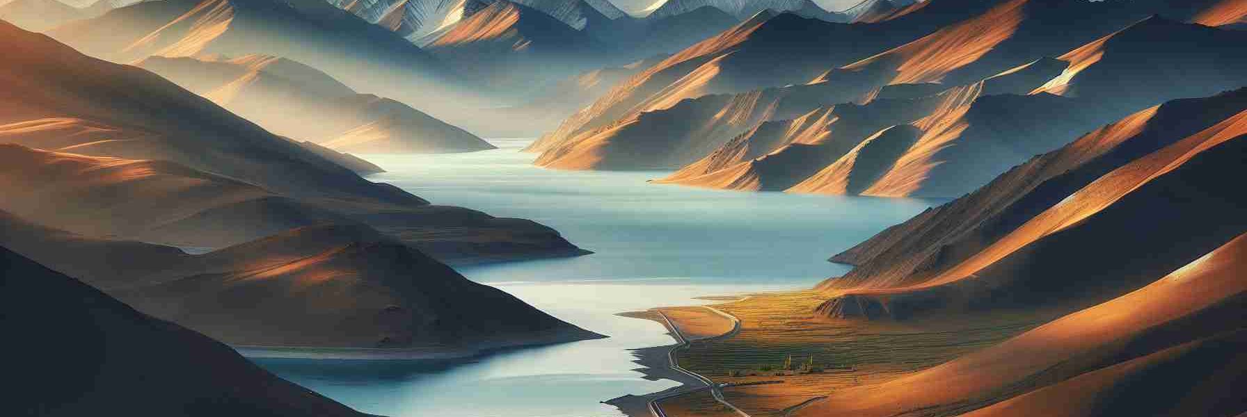 Generate a high-definition, realistic image of new infrastructural advancements at the frontier of the Pangong Tso, a serene lake located in the Himalayas.