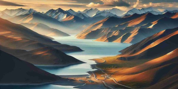 Generate a high-definition, realistic image of new infrastructural advancements at the frontier of the Pangong Tso, a serene lake located in the Himalayas.