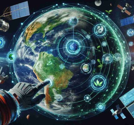 A realistic, high-definition rendering of global space collaboration to amplify sustainability. Portray an earth model with green foliage and blue oceans indicating a healthy planet. Intertwine it with digital elements: holographic screens showing data of renewable energy sources, satellites transmitting data, digital connections between different countries demonstrating cooperation. Show a hand, belonging to a South Asian woman in an astronaut's suit, pushing a lever or button symbolizing the boost in these operations. Include a background of space, filled with stars and distant galaxies, signifying limitless exploration.