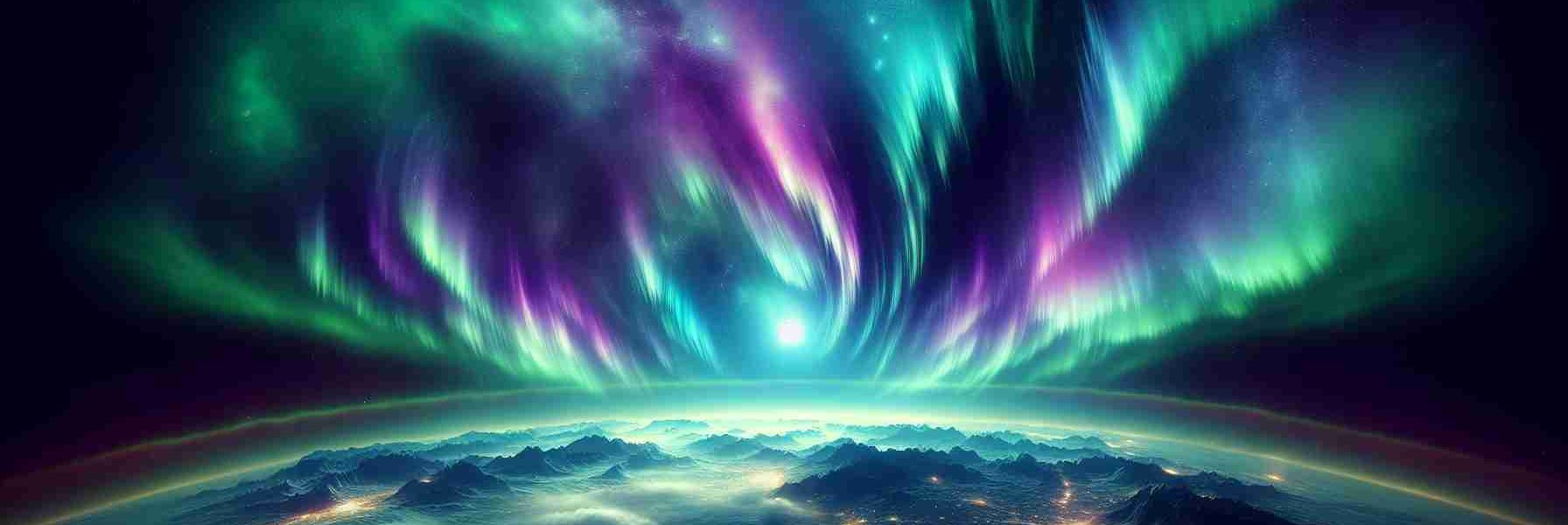 Generate a realistic, high-definition image of a powerful solar storm occurring in space. This cosmic event results in a breathtaking display of the Northern Lights, brightly illuminating the skies above inebriating hues of green, purple, and blue. Make sure to capture the essence of the Southern night skies being lit up by this spectacular phenomenon.