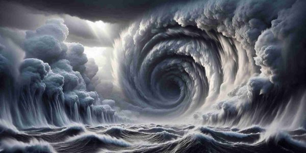 A highly detailed and realistic image showcasing the unexpected intensification of a hurricane named Oscar. The scene takes us to the heart of the ocean where an ominous storm is brewing. Vast walls of water rise, whipped by ferocious winds, creating a terrifying spectacle. Threatening thunderclouds paint the sky a dark and foreboding gray, adding to the menacing aura of the tempest. The strength of the hurricane is unexpected, capturing the unpredictable nature of these meteorological events.