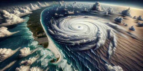 Generate a high-definition photo-realistic image depicting a large, spiraling hurricane named Milton as it approaches the Gulf Coast of Florida, USA. The sea beneath should appear turbulent with powerful waves due to the storm, while the surrounding sky should be fraught with menacing storm clouds. The coastline and a part of Florida should be visible in the distance with the natural landscapes and some architecture.