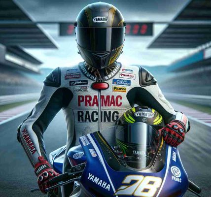 A high definition, realistic image of an anonymous professional motorcycle racer embarking on an exciting new journey with a notable racing team. The racer is dressed in full racing gear including a helmet and gloves, standing proudly beside a Yamaha motorcycle with the Pramac Racing logo prominently displayed. The setting is a racetrack, with the exhilaration of the race palpable in the atmosphere.