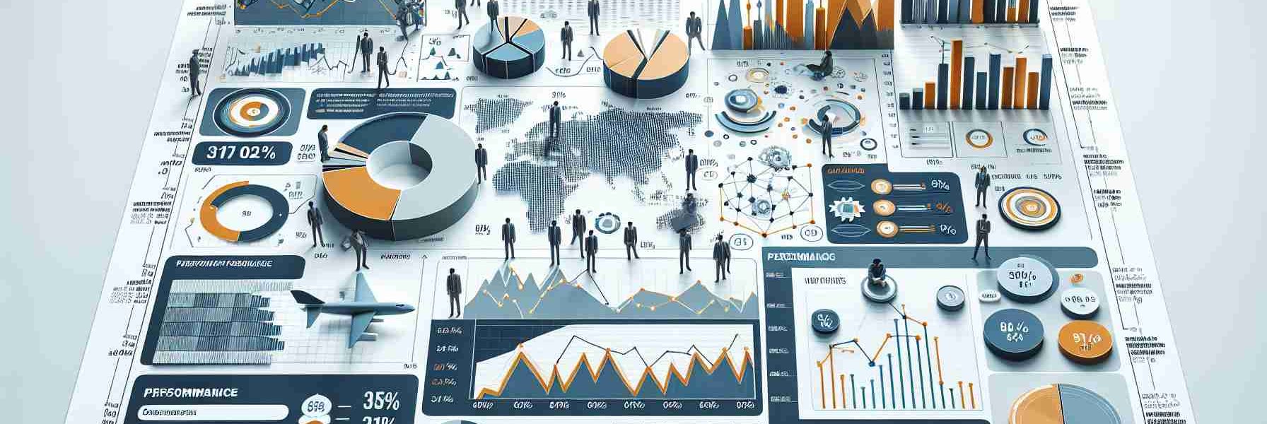 Generate a realistic HD image of the analysis of a financial company's Q3 performance, visualized as charts, graphs, variables, and percentages on a clean white background. The presentation should clearly distinguish different performance metrics and highlight significant findings.